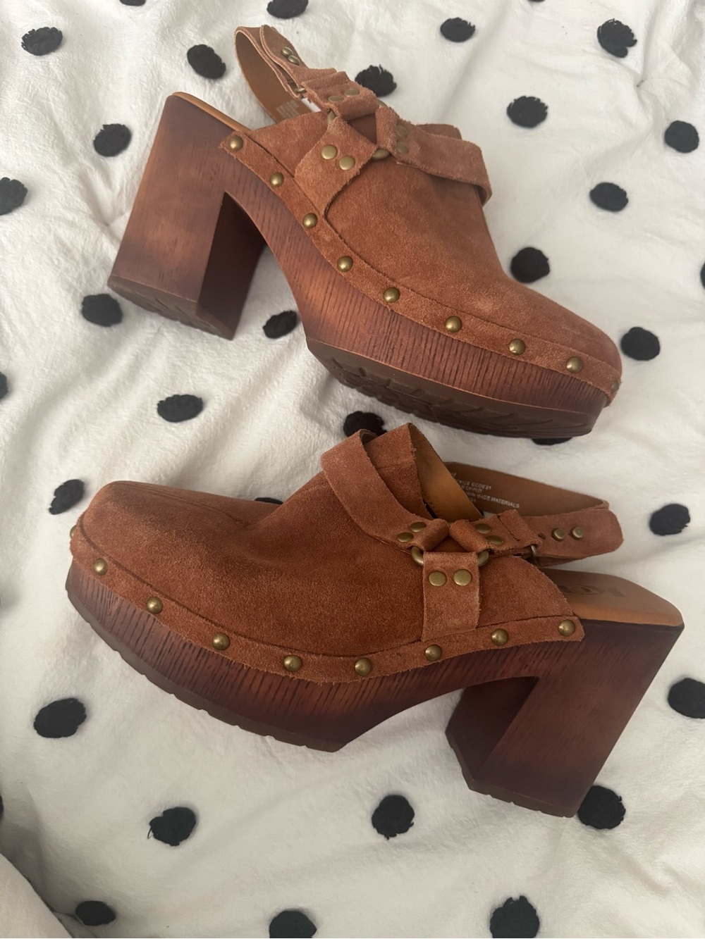 Kork-Ease Tan Suede Studded Clog Mules